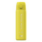 A yellow ION8 water bottle stands on a white background. It displays 