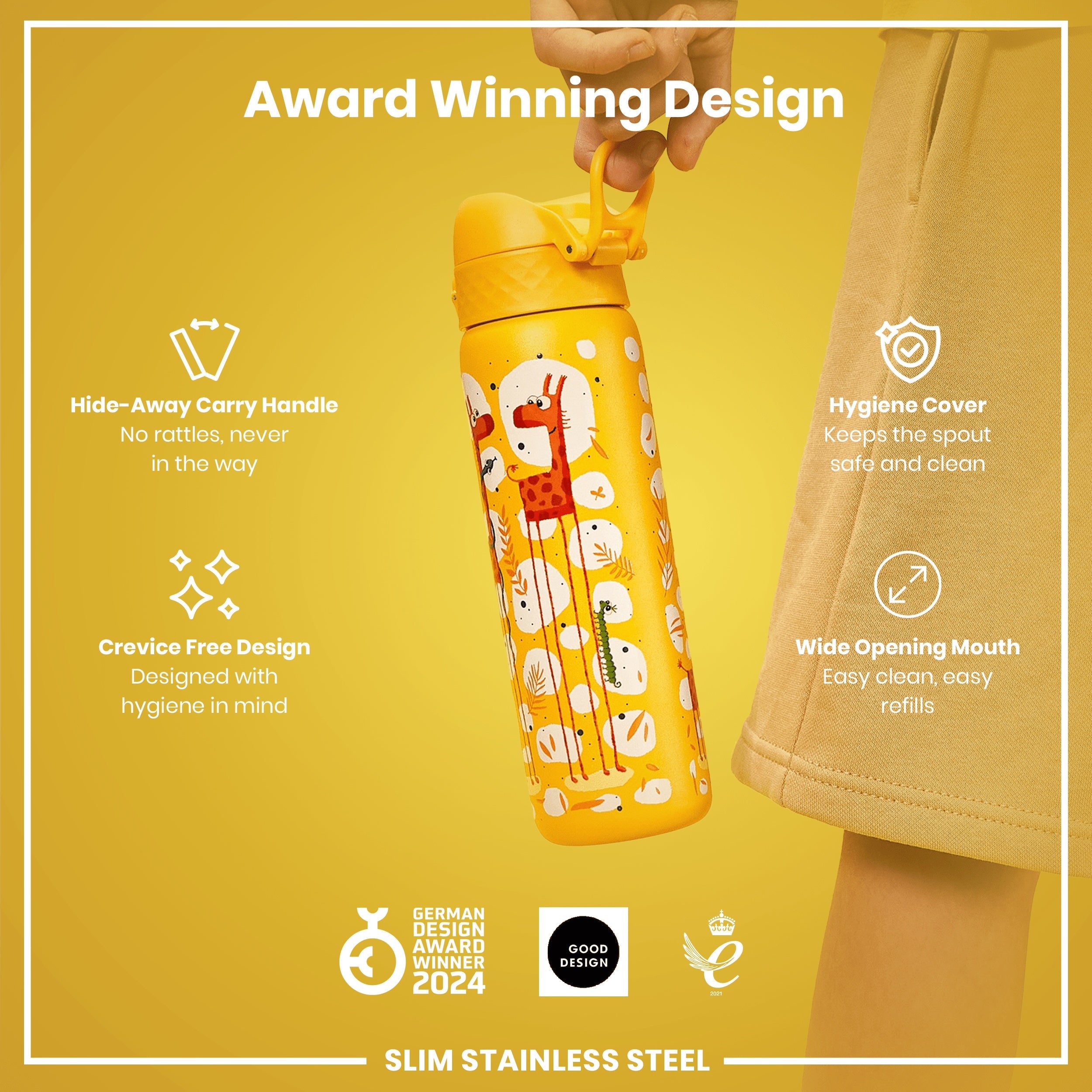 Leak-Proof Stainless Steel Slim Water Bottle 600ml | Giraffe