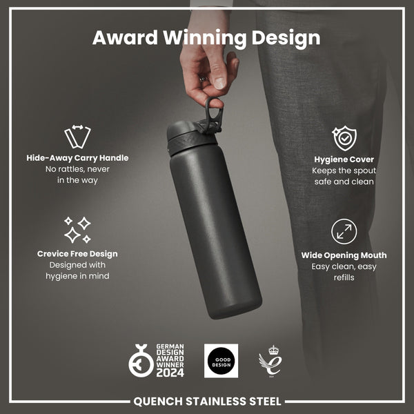 Leak Proof 1 Litre Water Bottle, Stainless Steel, Grey, 1L