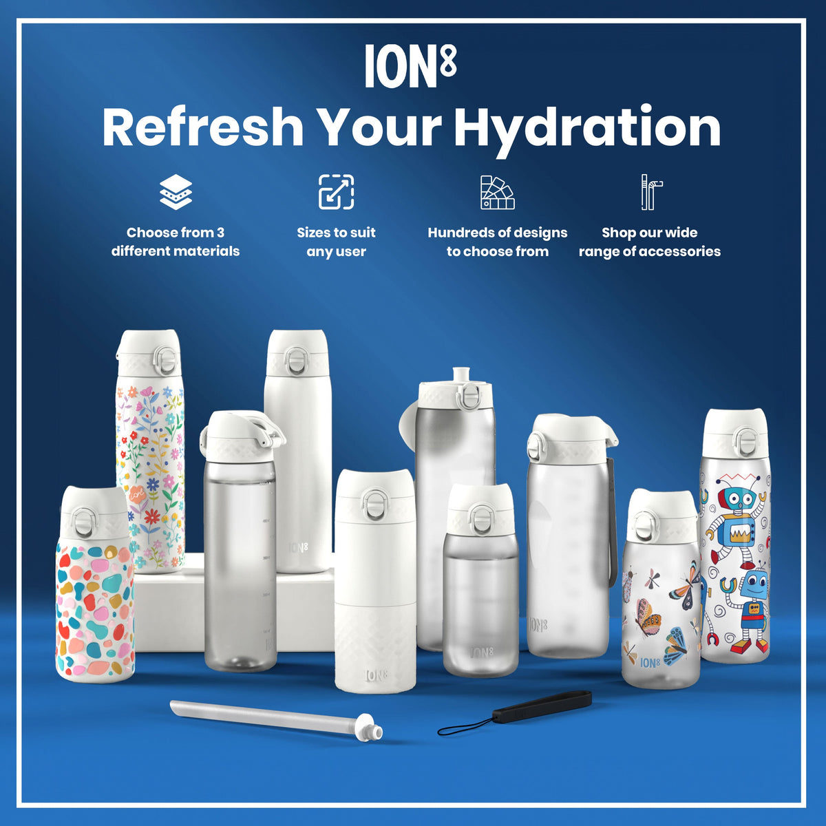 Leak Proof 1 Litre Water Bottle with Times to Drink, Recyclon, Ice, 1L