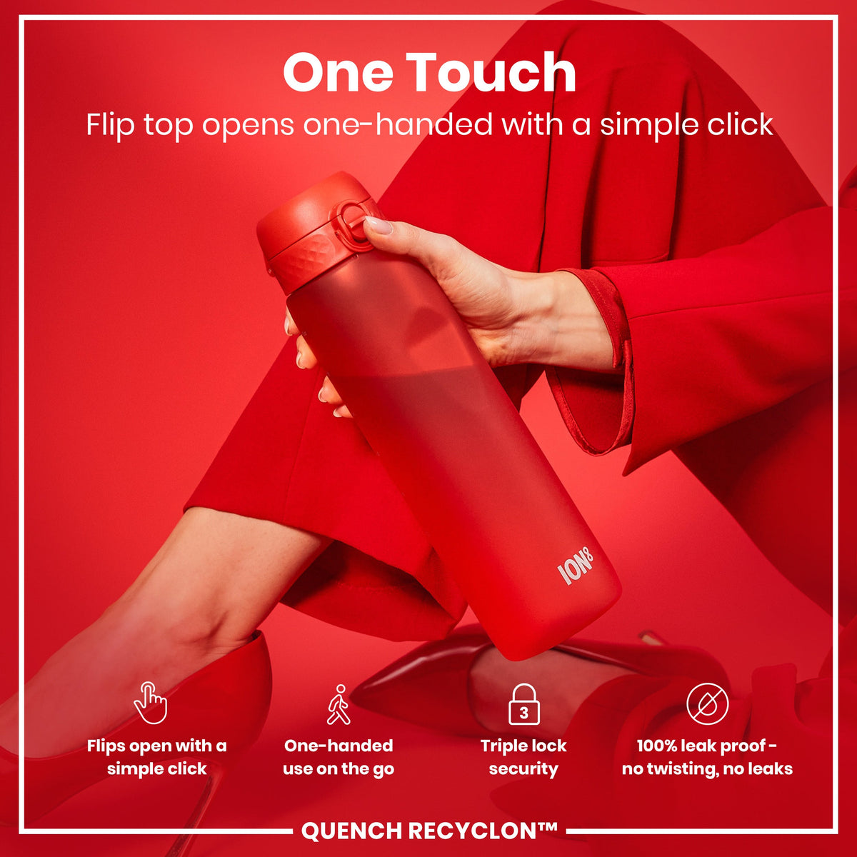 Leak Proof 1 litre Water Bottle, Recyclon, Red, 1L