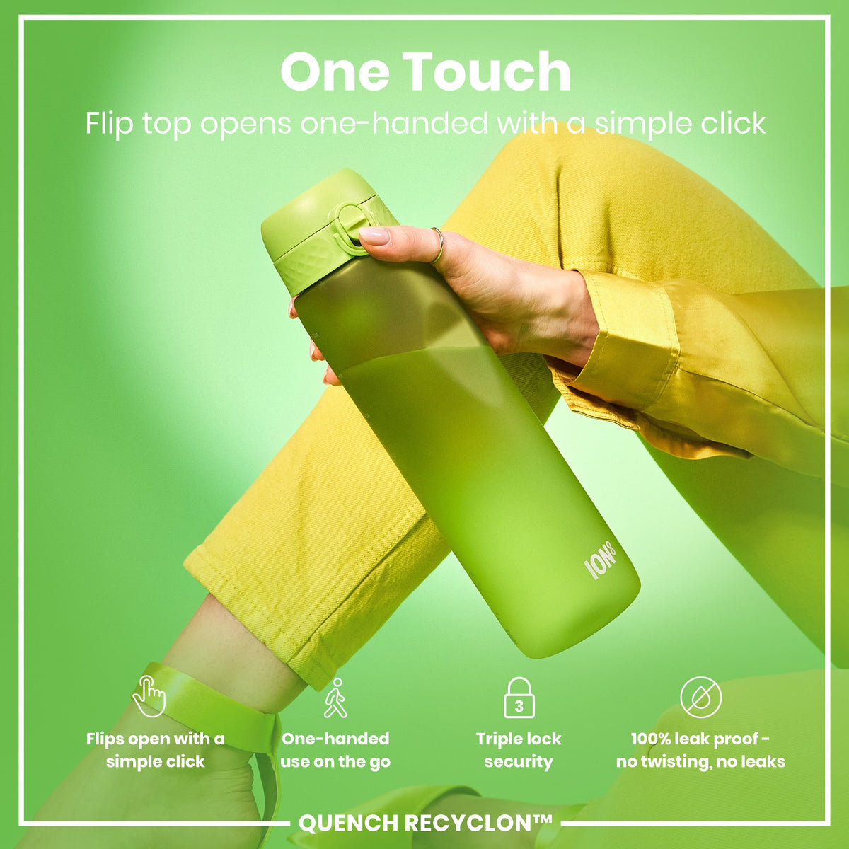 Leak Proof 1 litre Water Bottle, Recyclon, Green, 1L