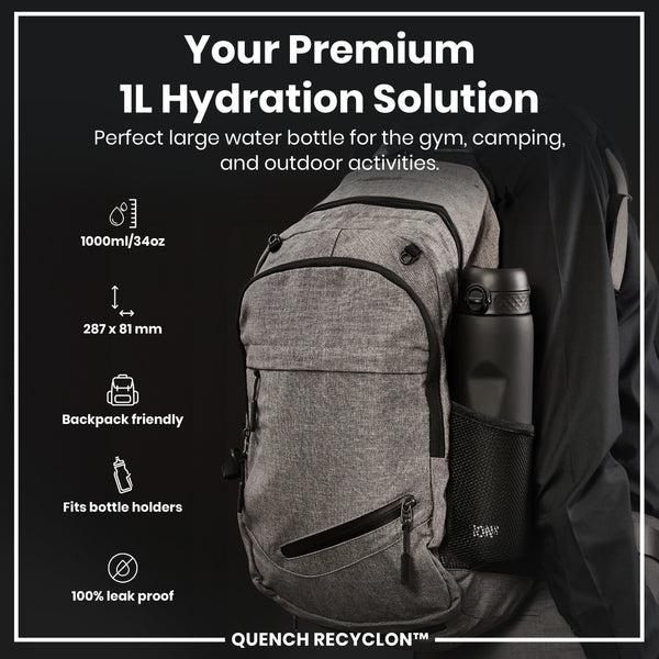Leak Proof 1 litre Water Bottle, Recyclon, Black, 1L