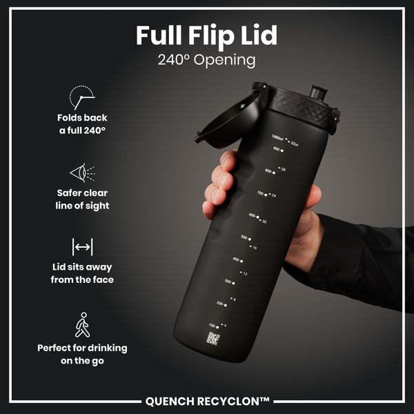 Leak Proof 1 litre Water Bottle, Recyclon, Black, 1L