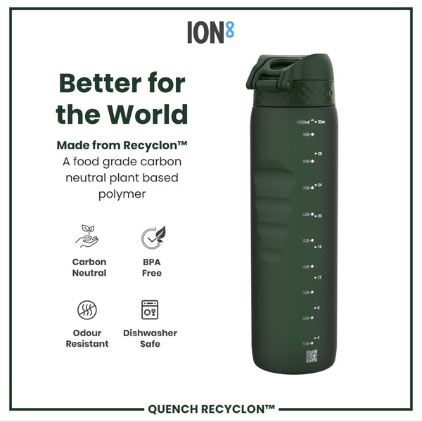 Leak Proof 1 litre Water Bottle, Recyclon, Dark Green, 1L