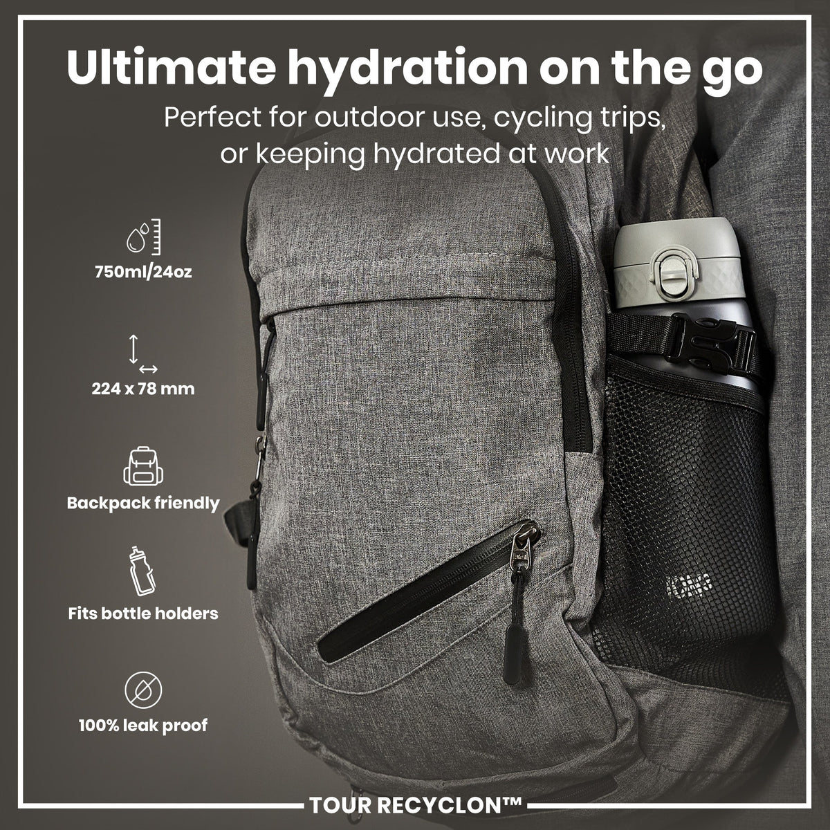 Bottle, Recyclon, Grey, 750ml