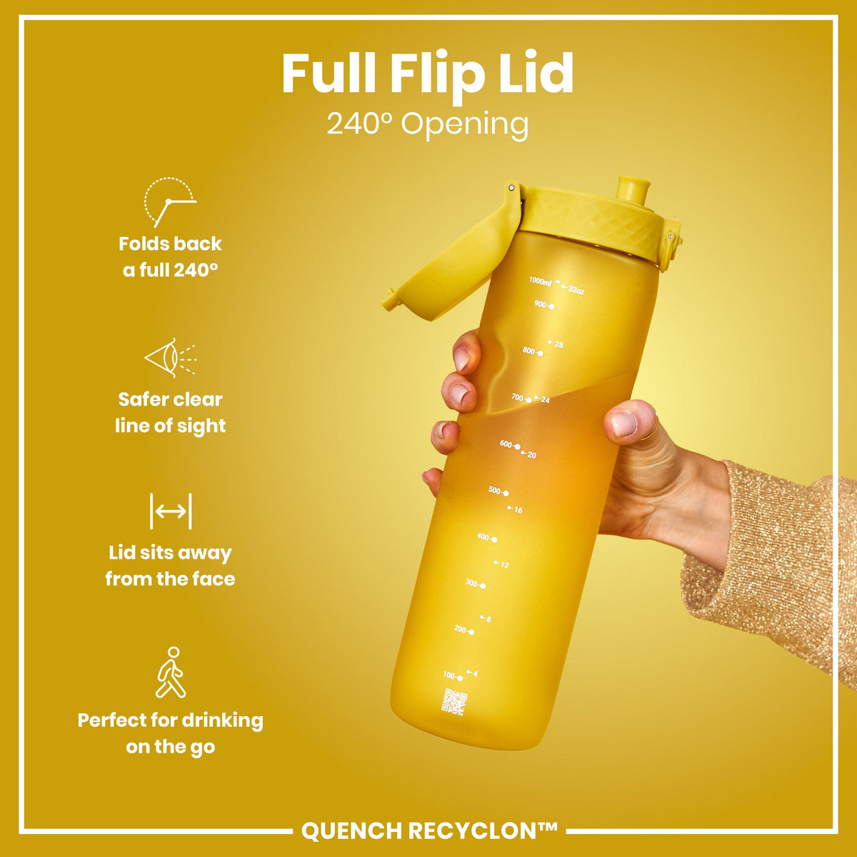 Leak Proof 1 litre Water Bottle, Recyclon, Yellow, 1L