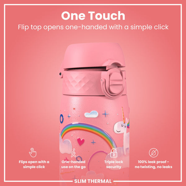 Leak Proof Slim Thermal Steel Water Bottle, Insulated, Unicorn, 500ml (17oz)