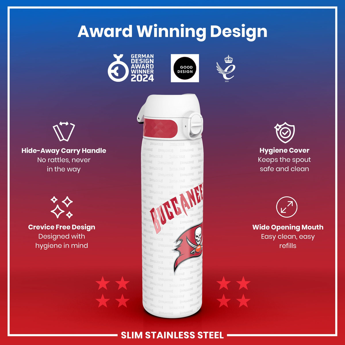 Leak Proof NFL Water Bottle, Stainless Steel, Arizona Cardinals, 600ml (20oz)