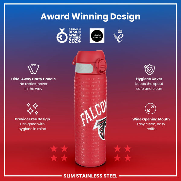 Leak Proof NFL Water Bottle, Stainless Steel, Atlanta Falcons, 600ml (20oz)