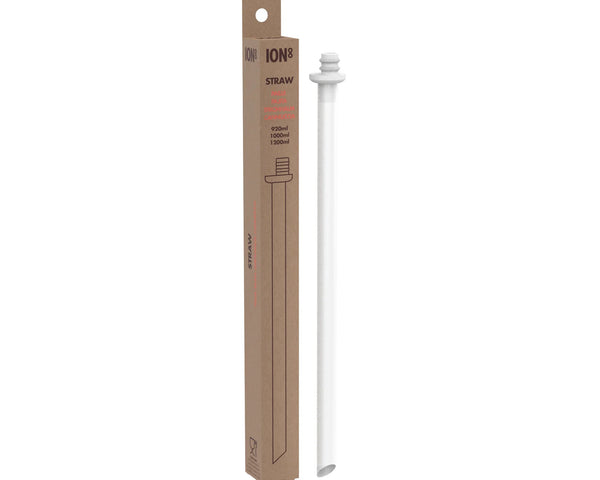 A white straw stands upright beside a tall rectangular brown box labeled 