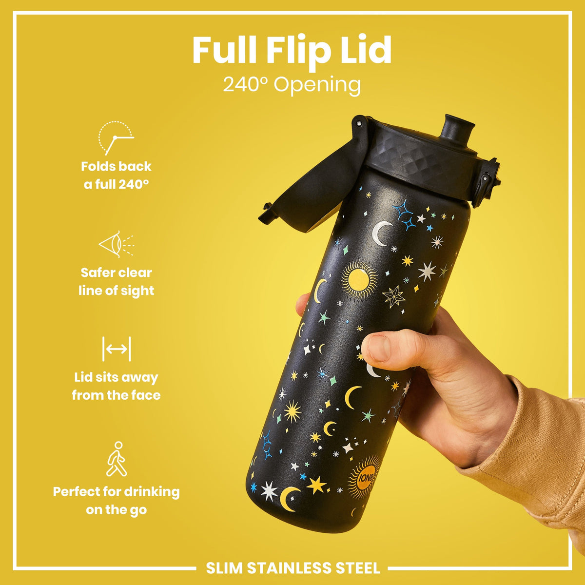 Leak Proof Slim Water Bottle, Stainless Steel, Celestial, 600ml (20oz)