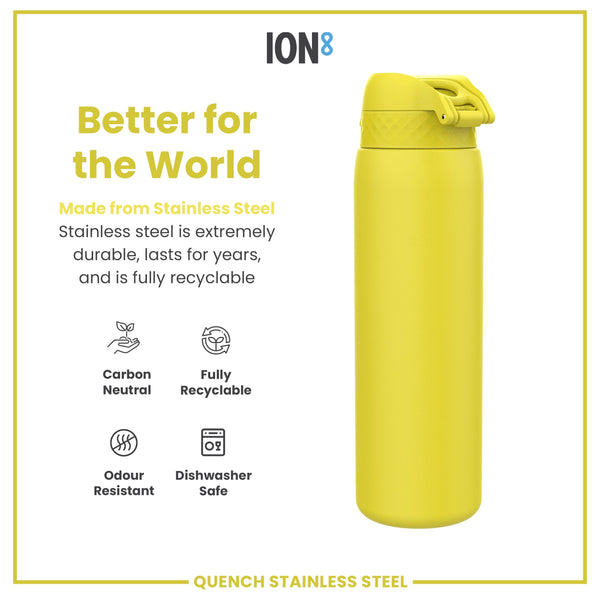 Leak Proof 1 Litre Water Bottle, Stainless Steel, Yellow, 1L