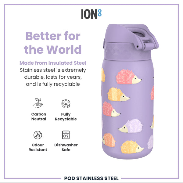Leak Proof Thermal Steel Water Bottle, Insulated Steel, Hedgehogs, 320ml (11oz)