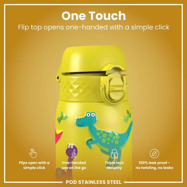 Leak Proof Kids Water Bottle, Stainless Steel, Dinosaurs, 400ml (13oz)