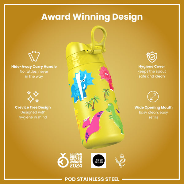 Leak Proof Kids Water Bottle, Stainless Steel, Dinosaurs, 400ml (13oz)