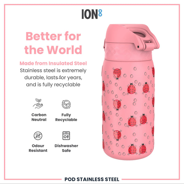 Leak Proof Thermal Steel Water Bottle, Insulated, Ladybugs, 320ml (11oz)