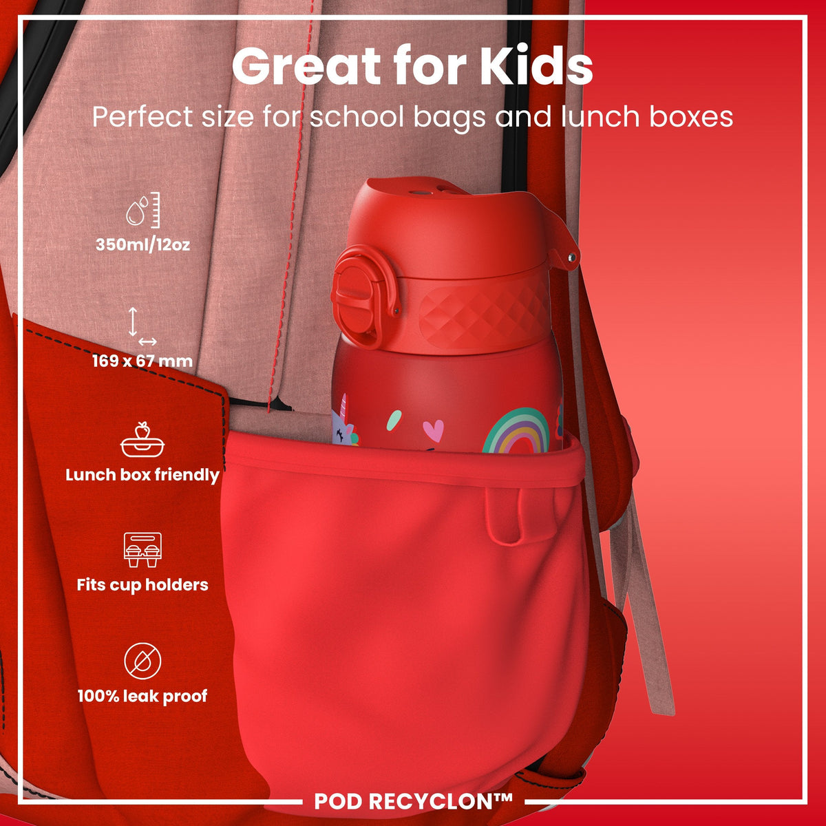 Pod 12oz Recyclon Bottle - Red Unicorns
