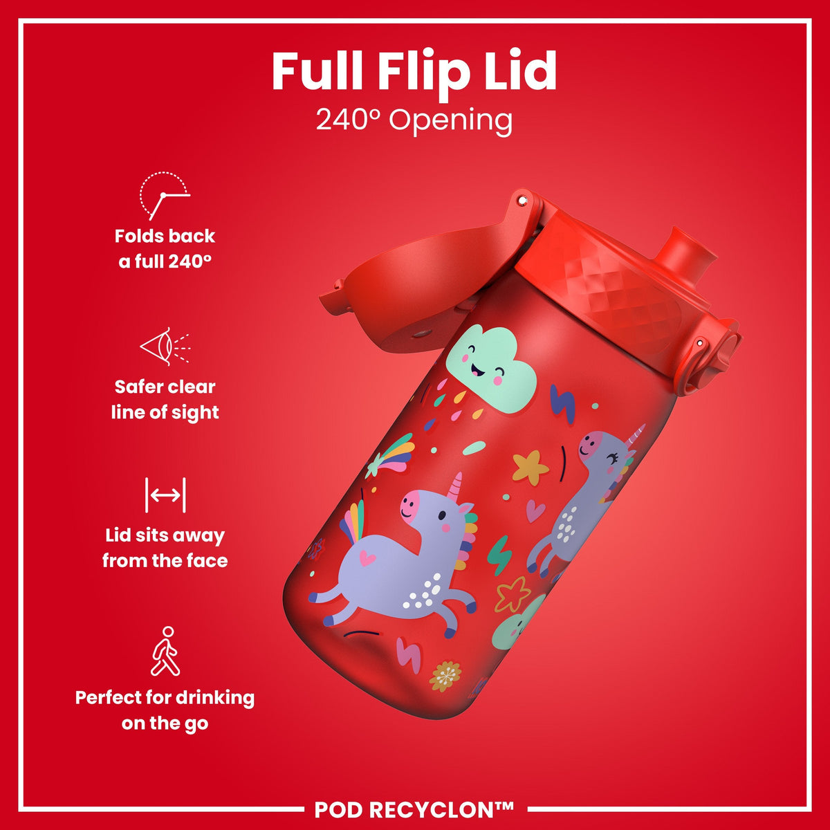 Pod 12oz Recyclon Bottle - Red Unicorns
