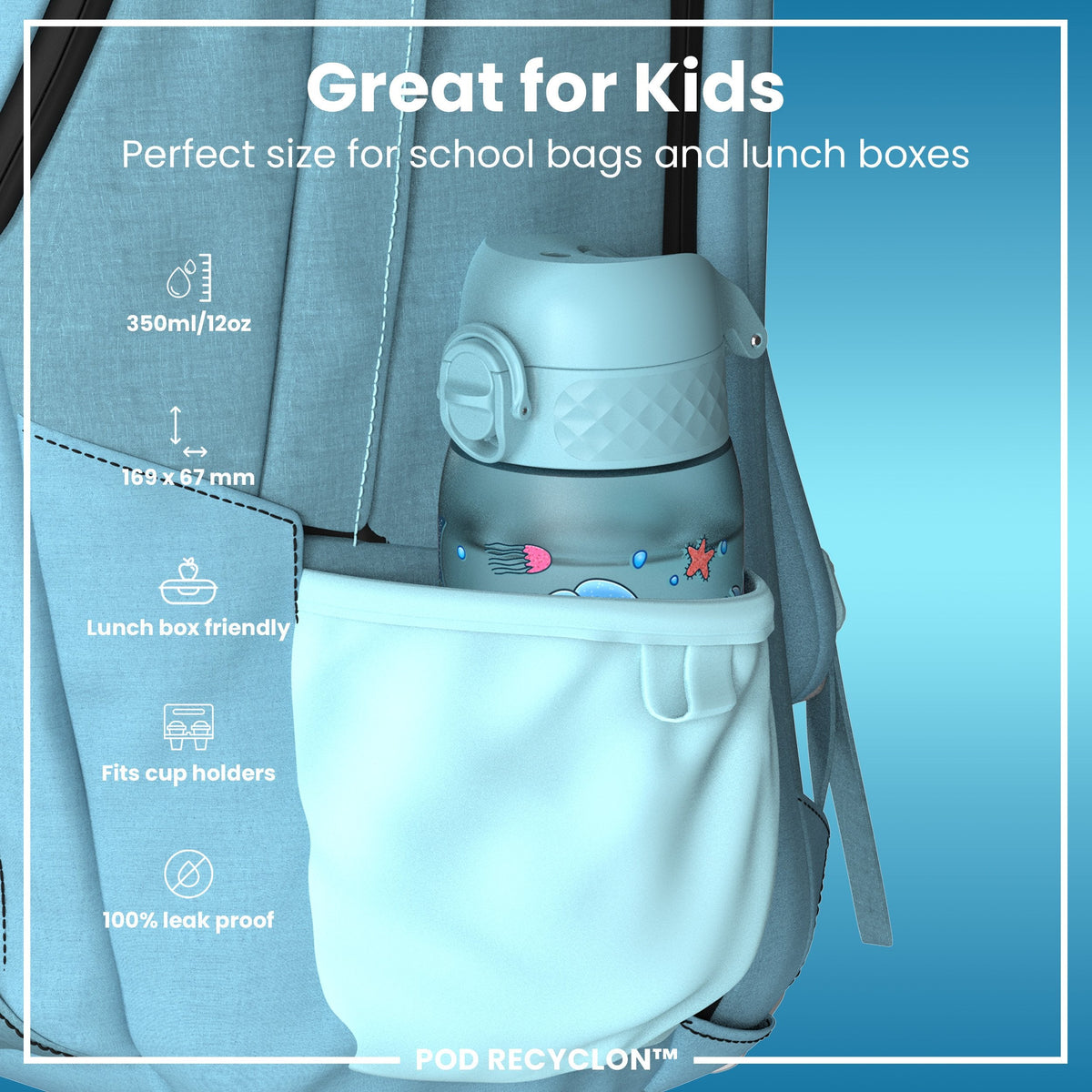 Pod 12oz Recyclon Bottle - Blue Unicorns