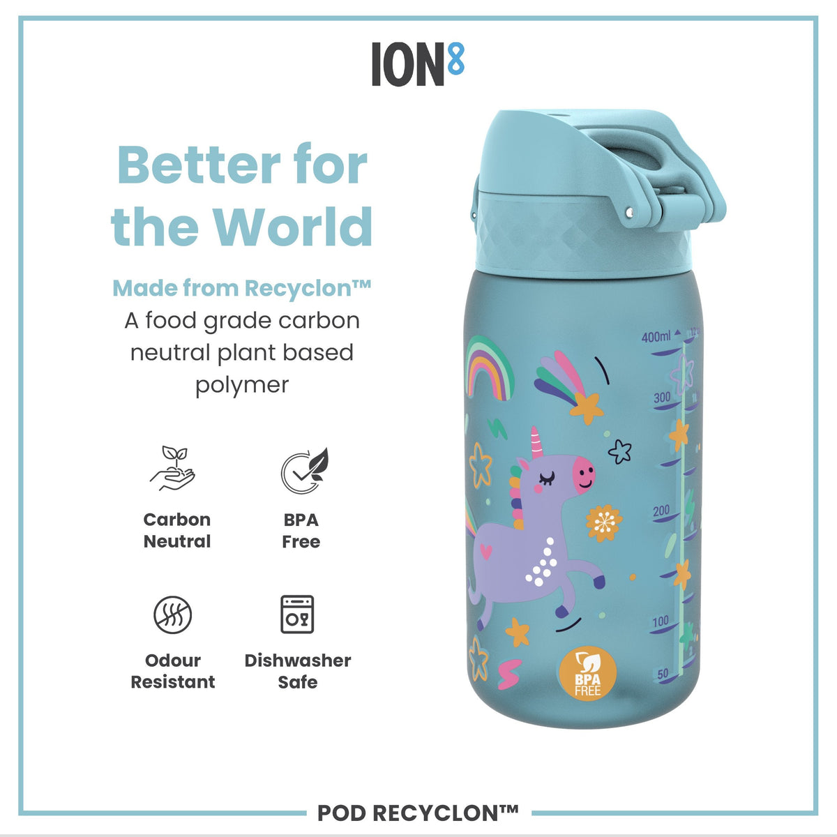 Pod 12oz Recyclon Bottle - Blue Unicorns