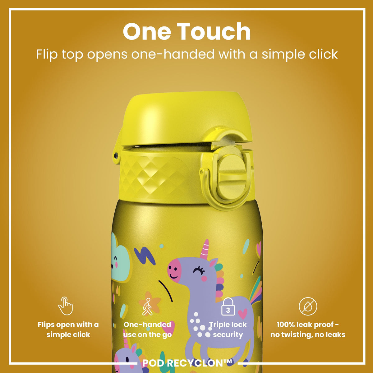 Pod 12oz Recyclon Bottle - Yellow Unicorns