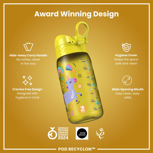 Pod 12oz Recyclon Bottle - Yellow Unicorns