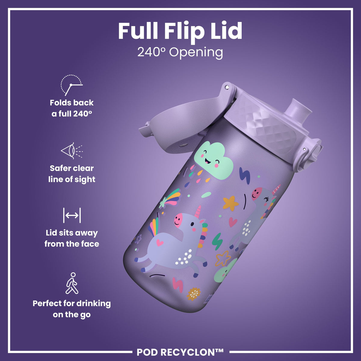 Pod 12oz Recyclon Bottle - Purple Unicorns