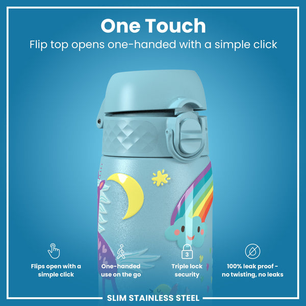 Leak Proof Slim Water Bottle, Stainless Steel, Blue Unicorns, 600ml (20oz)