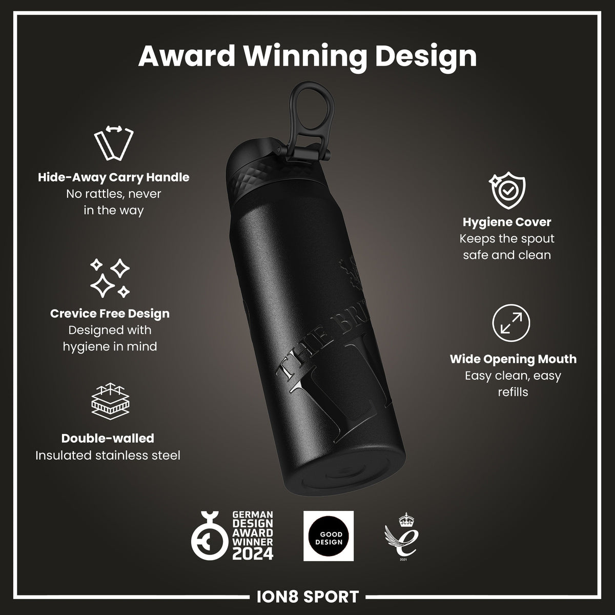 Lions X ION8 Insulated Steel Water Bottle, British & Irish Lions, Lions, 750ml (24oz)