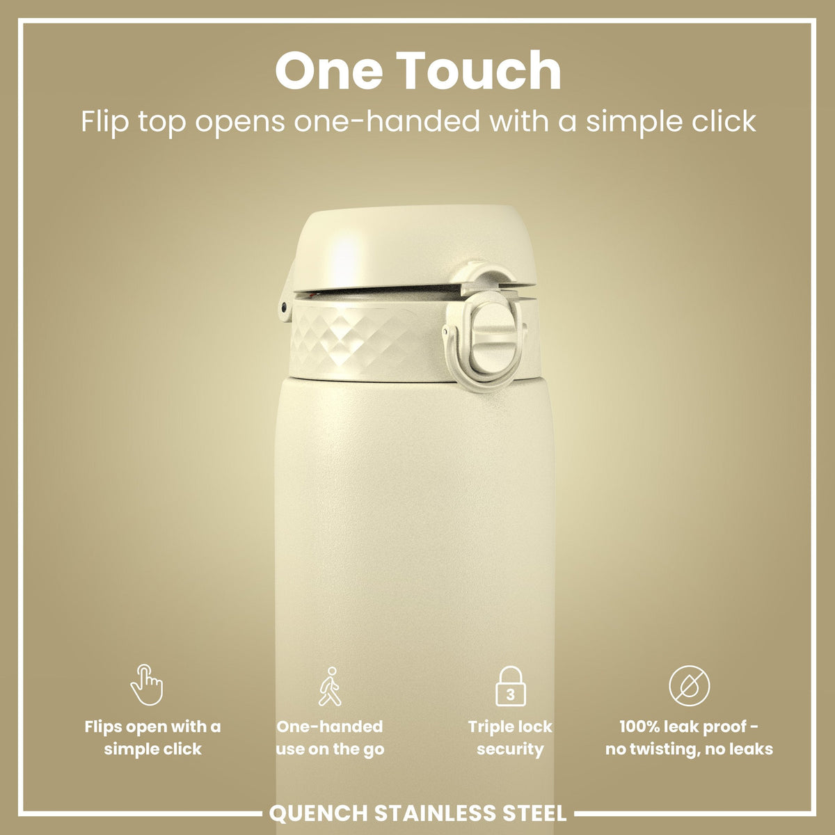 Leak Proof 1 Litre Water Bottle, Stainless Steel, Creamy White, 1L