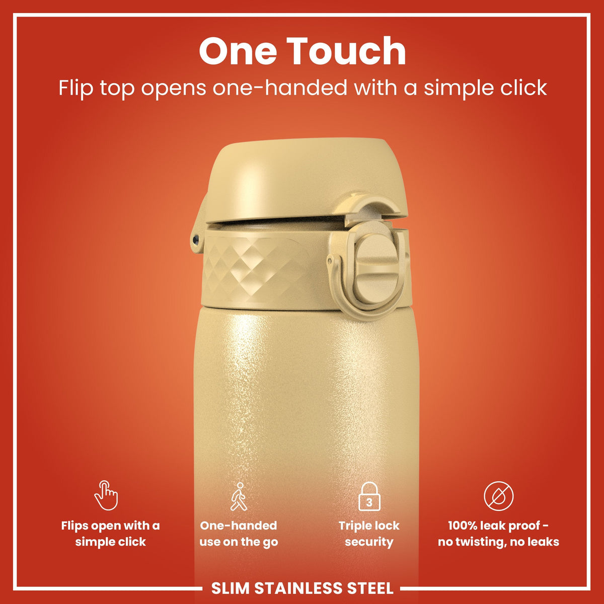 Leak Proof Slim Water Bottle, Stainless Steel, Desert, 600ml (20oz)