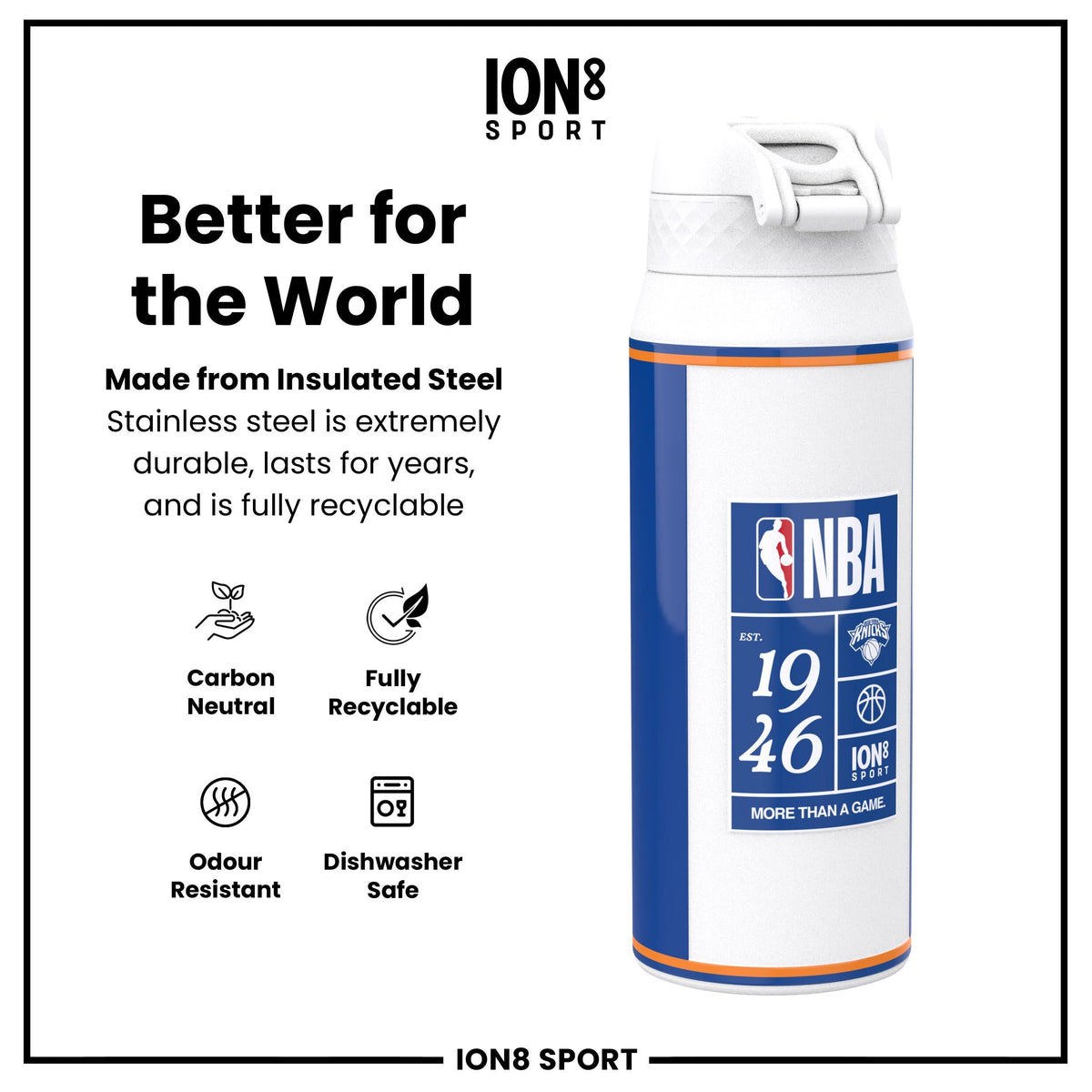 NBA x ION8, Insulated Steel Bottle, NY Knicks, 750ml (24oz)