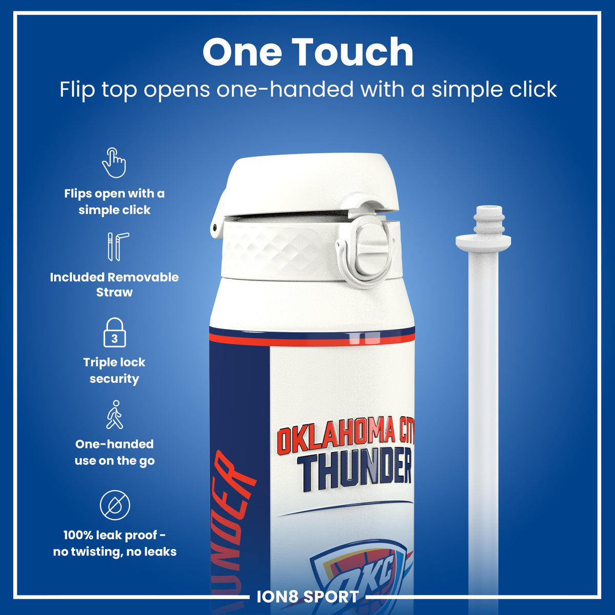 NBA x ION8, Insulated Steel Bottle, OK City Thunder, 750ml (24oz)