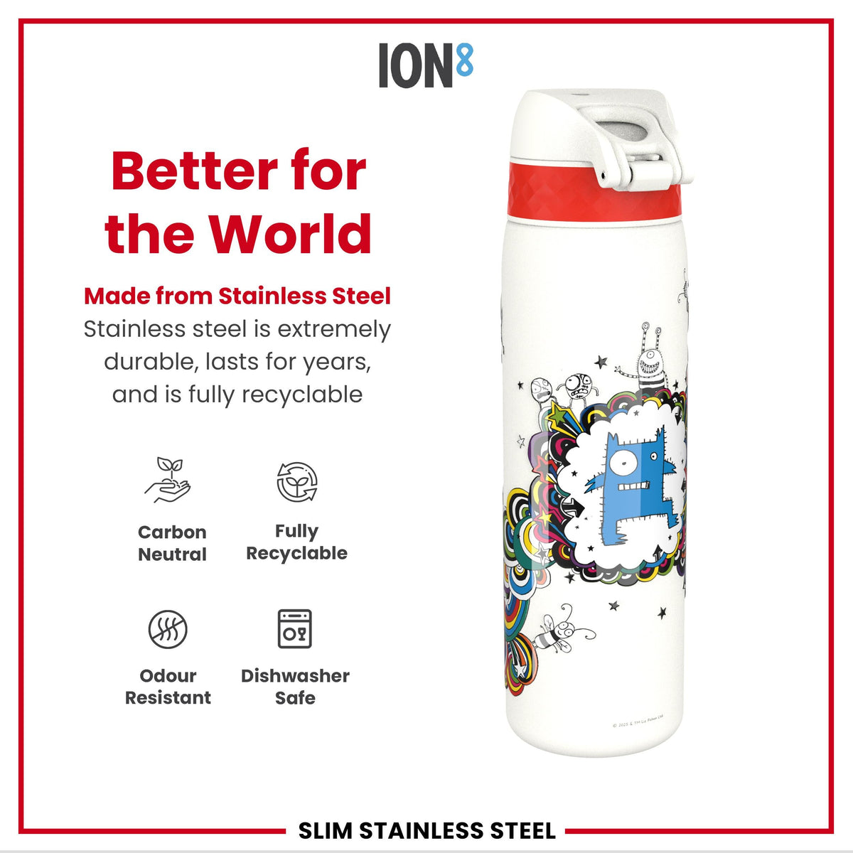 Tom Gates x ION8 Water Bottle, Stainless Steel, Classic Monsters, 600ml (20oz)