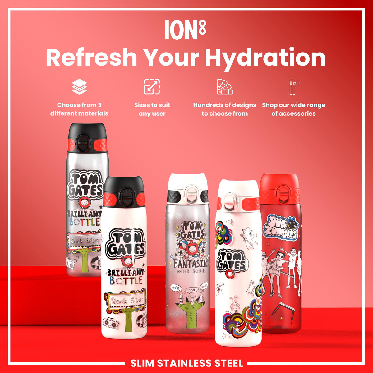 Tom Gates x ION8 Water Bottle, Stainless Steel, Classic Monsters, 600ml (20oz)