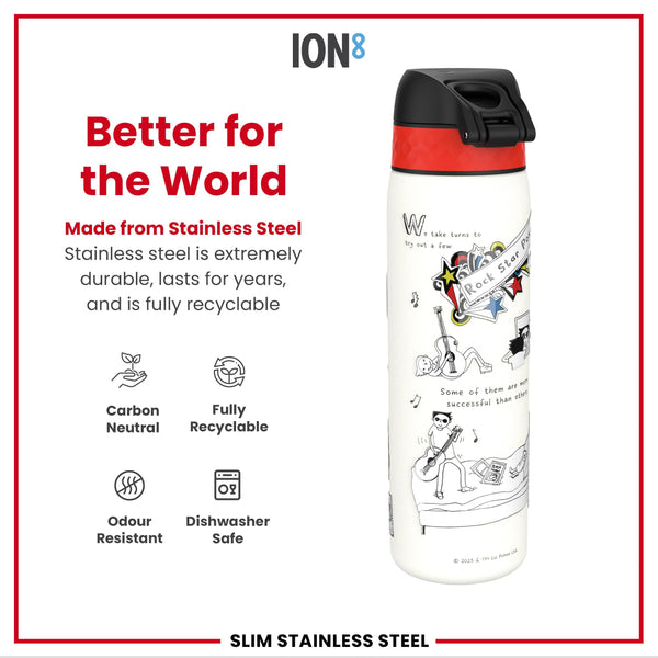 Tom Gates x ION8 Water Bottle, Stainless Steel, Rockstar, 600ml (20oz)