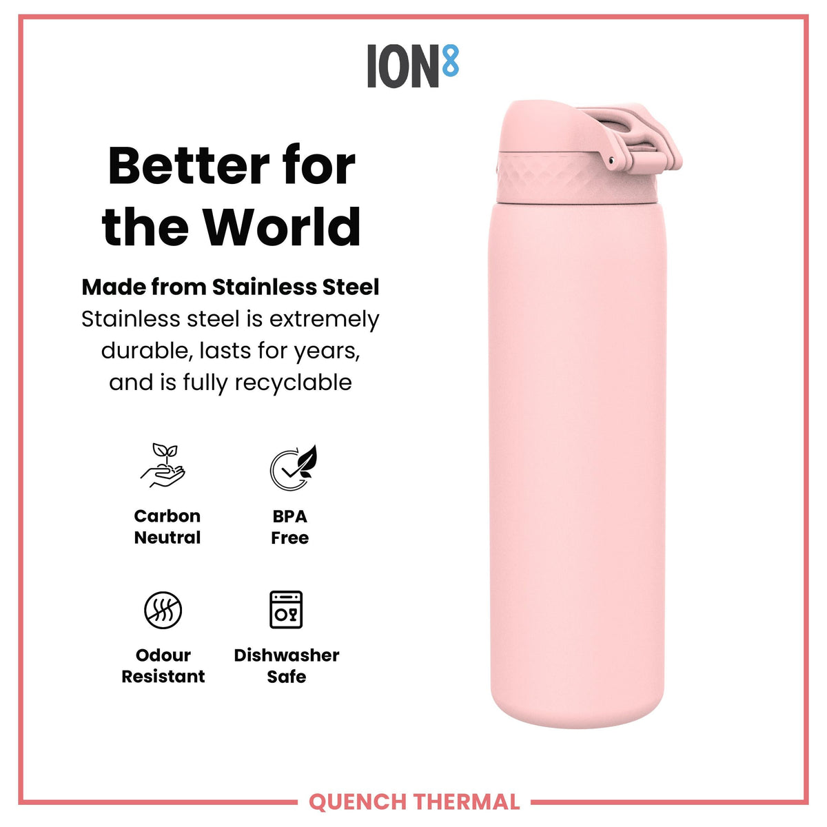 Leak Proof 1 Litre Thermal Water Bottle, Insulated, Rose Quartz, 1L