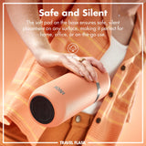 A person holds a peach-colored flask labeled ION8 with a soft base in a warmly lit setting wearing an orange plaid shirt. Text: 