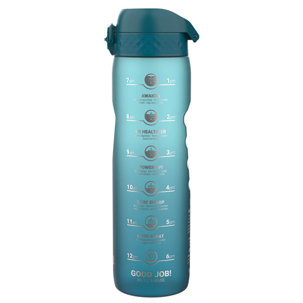 Leak Proof 1 Litre Water Bottle with Times to Drink, Recyclon, Teal & Blue, 1L