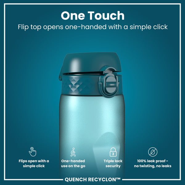 Leak Proof 1 Litre Water Bottle with Times to Drink, Recyclon, Teal & Blue, 1L
