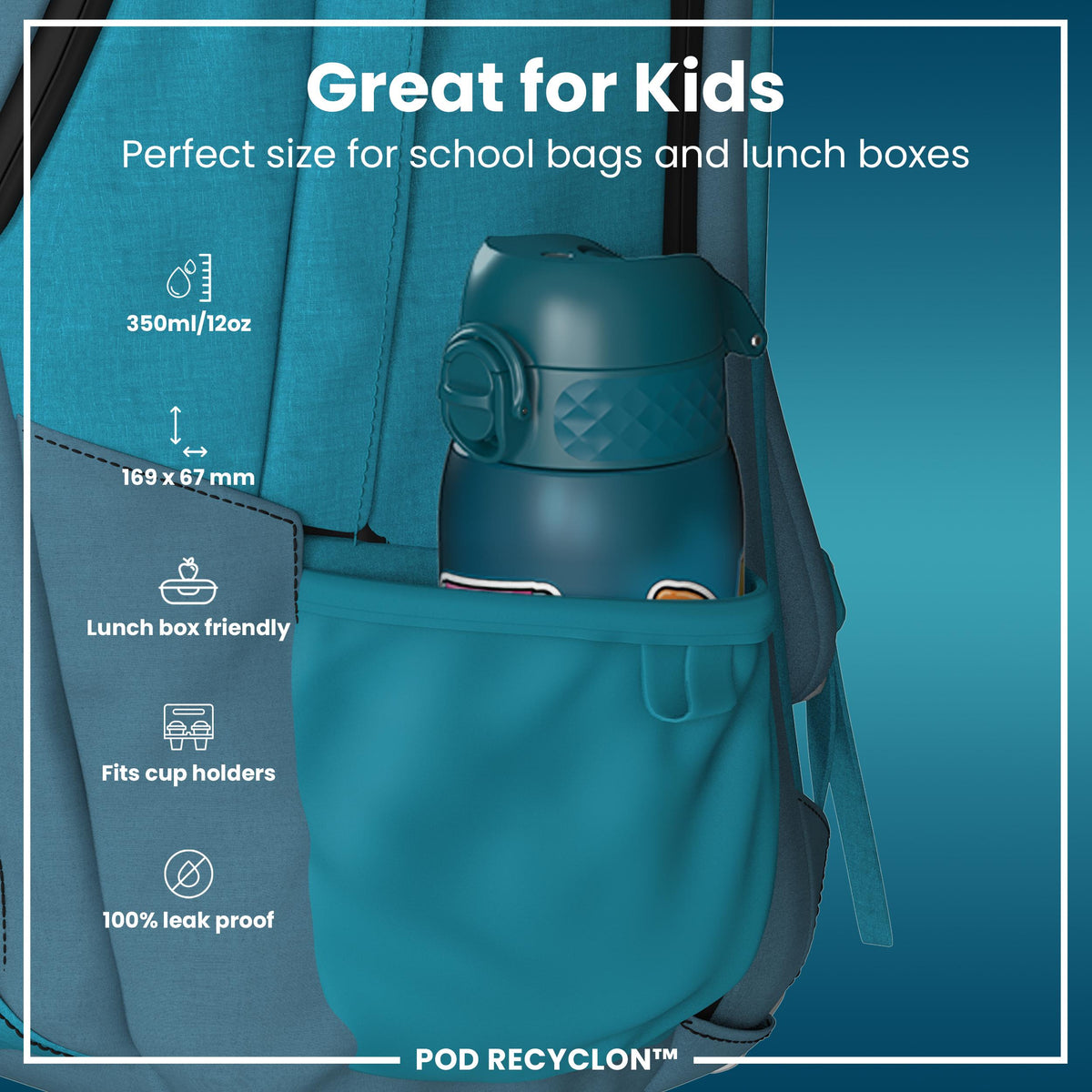 Leak Proof Kids Water Bottle, Recyclon, Stickers, 350ml (12oz)