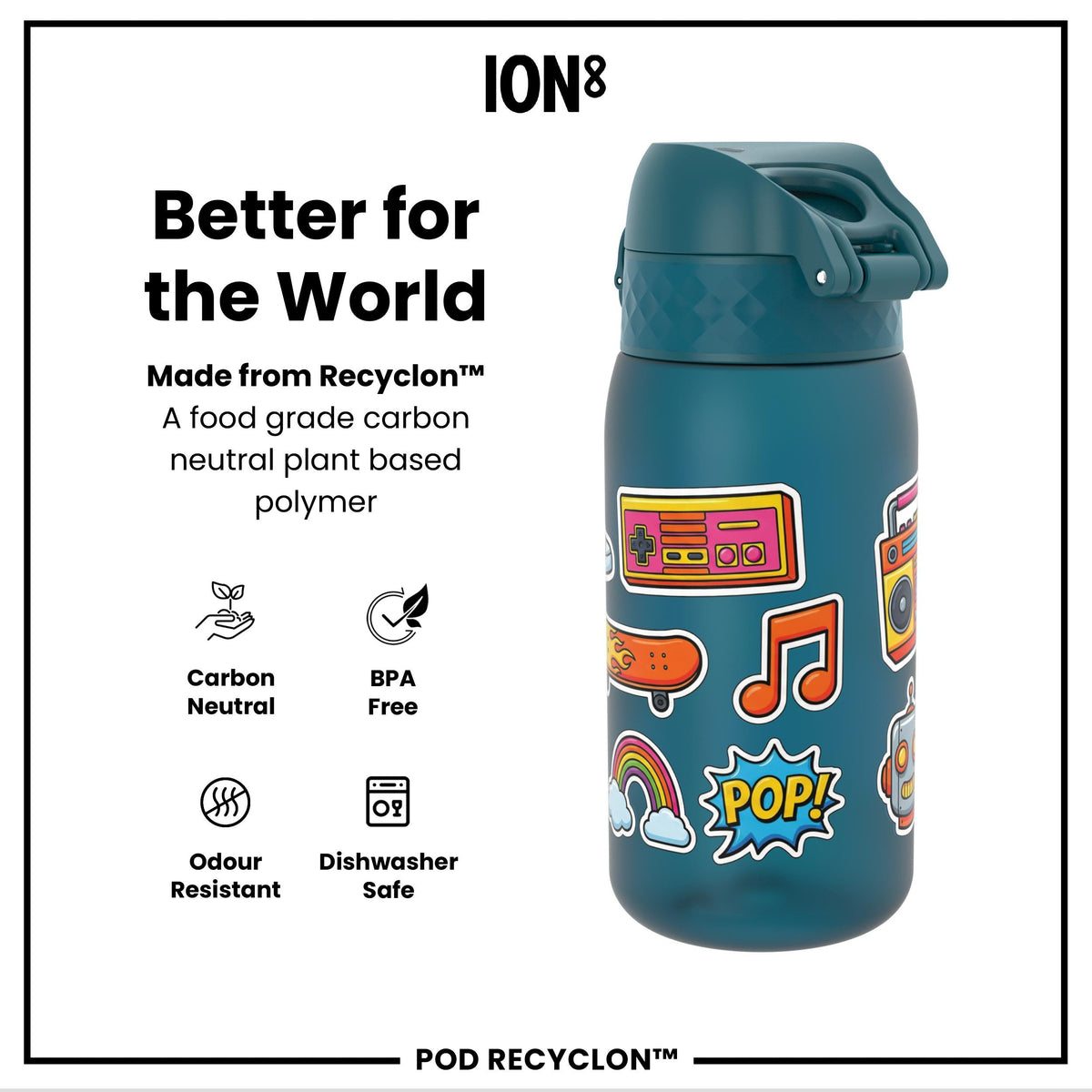Leak Proof Kids Water Bottle, Recyclon, Stickers, 350ml (12oz)