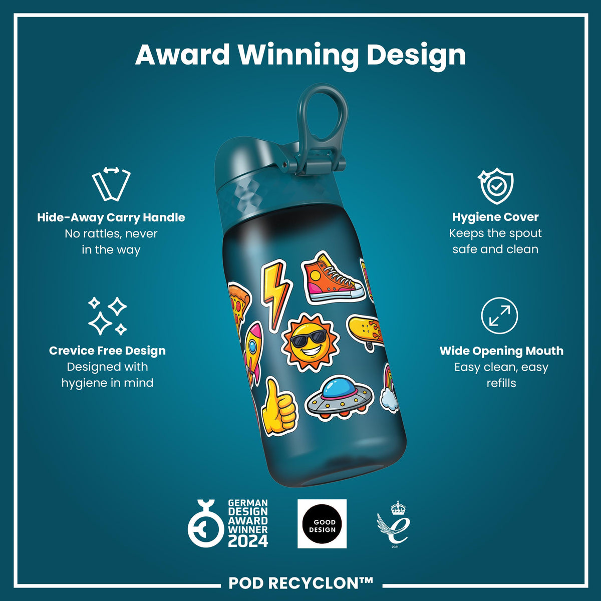 Leak Proof Kids Water Bottle, Recyclon, Stickers, 350ml (12oz)