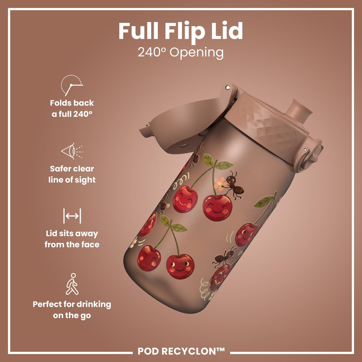 Leak Proof Kids Water Bottle, Recyclon, Cherries, 350ml (12oz)