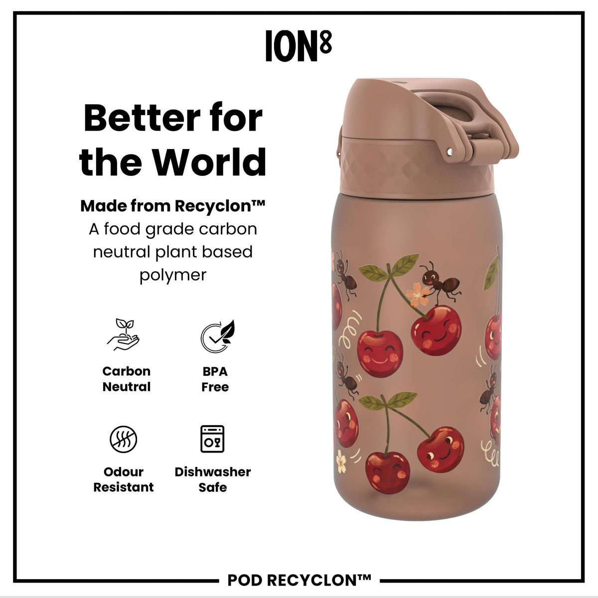 Leak Proof Kids Water Bottle, Recyclon, Cherries, 350ml (12oz)