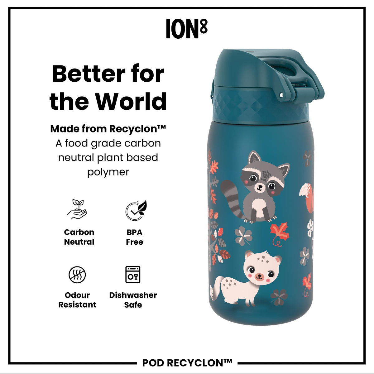 Leak Proof Kids Water Bottle, Recyclon, Forest Animals, 350ml (12oz)