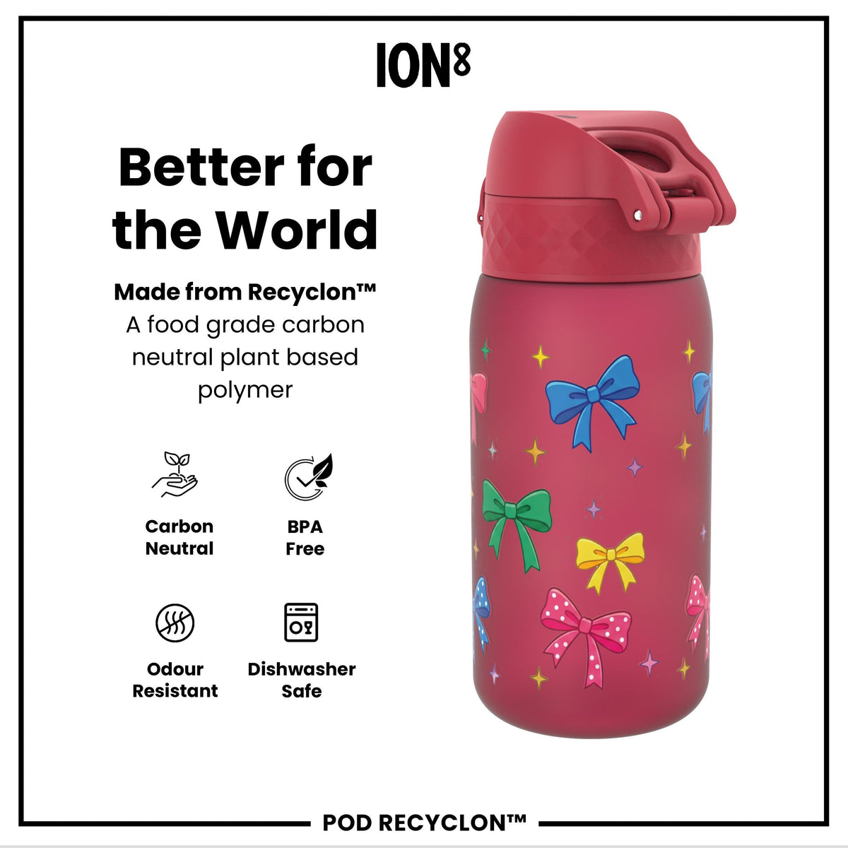 Leak Proof Kids Water Bottle, Recyclon, Bows, 350ml (12oz)