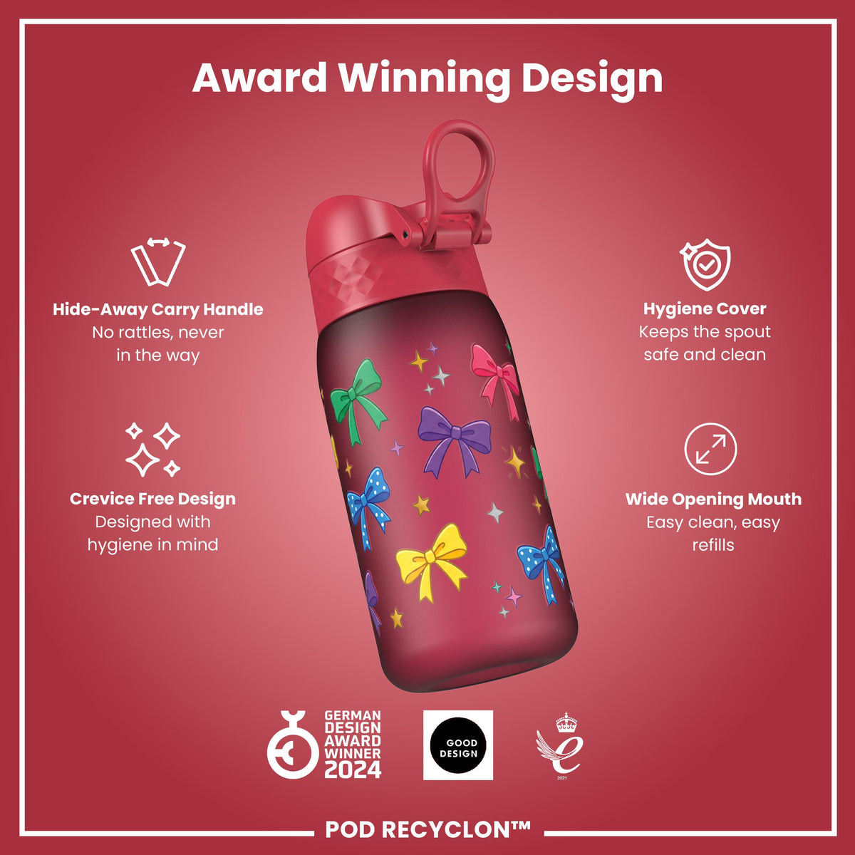 Leak Proof Kids Water Bottle, Recyclon, Bows, 350ml (12oz)