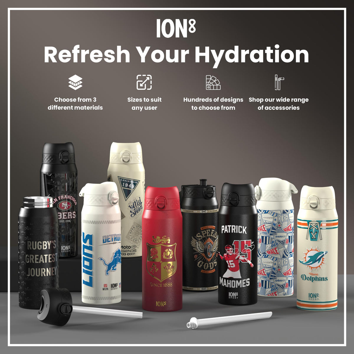 Leak Proof NFLPA Water Bottle, Recyclon, Quarterbacks, 500ml (18oz)